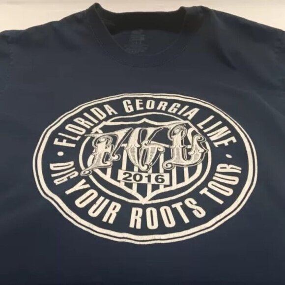 Florida Georgia Line 2016 Dig Your Roots Tour Navy Blue Concert Tee Large Cotton - Picture 6 of 6